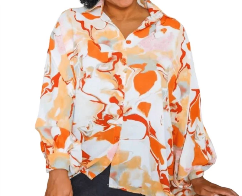 Limited Edition Bloom Sleeve Floral Top In Orange