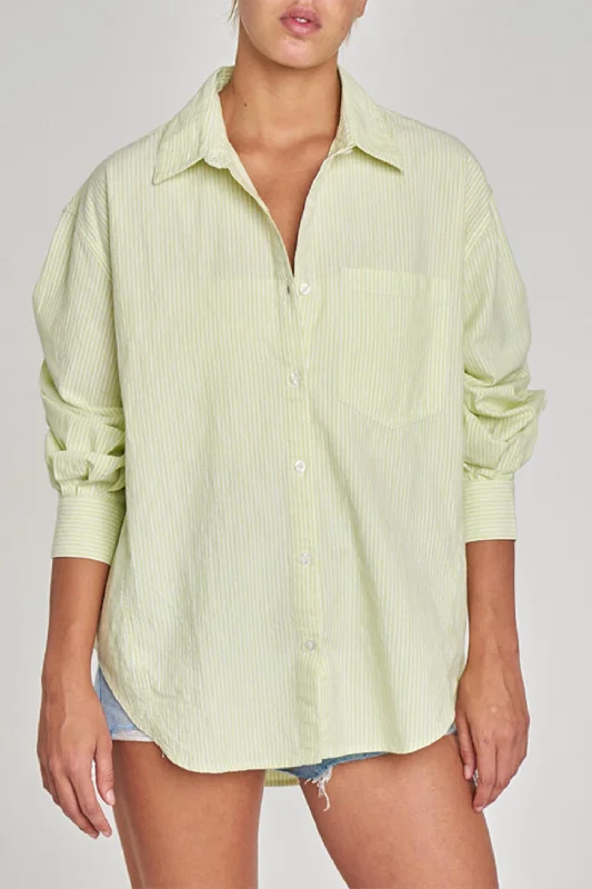 Friends and Family Sale Boyfriend Button Up Shirt In Limeade Stripe