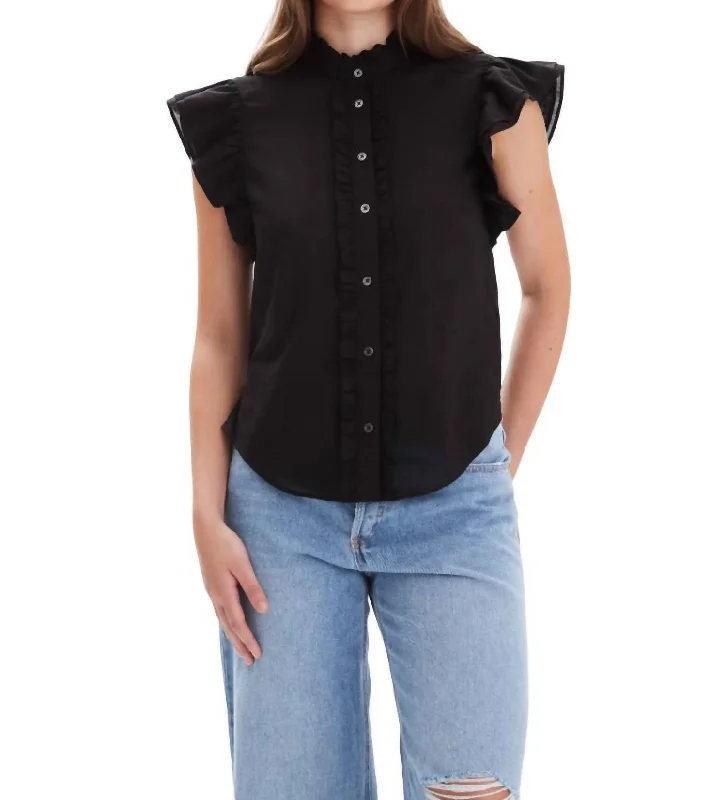 Discount Extravaganza Bridget Ruffle Button Down Shirt In Black