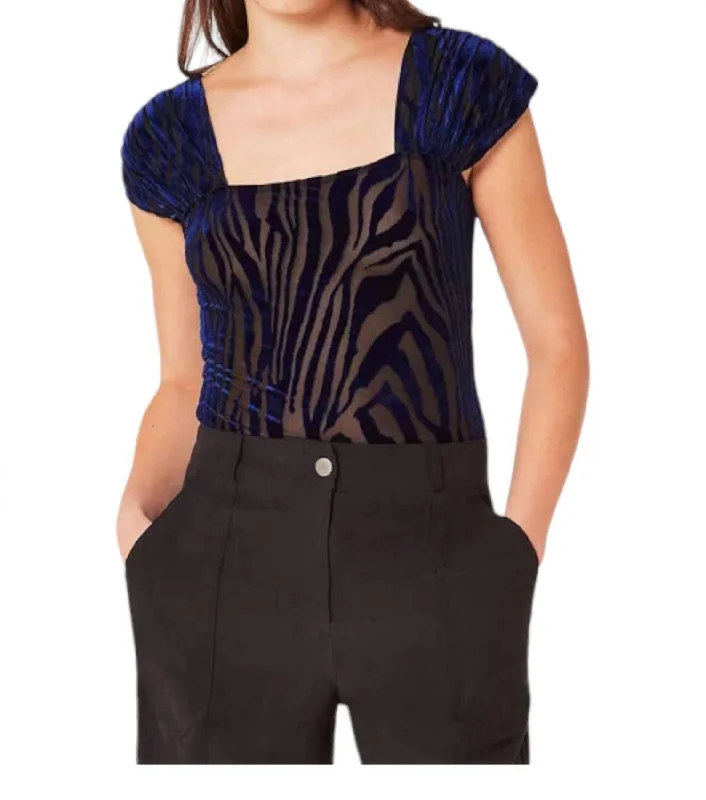 Blowout Sale Burnout Zebra Bodysuit In Navy
