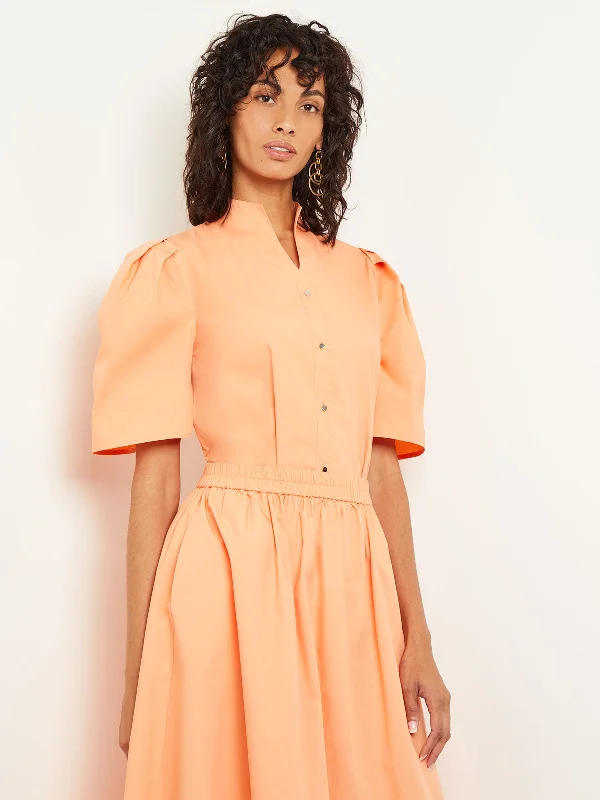 Year-End Sale Button Front Blouse - Puff Sleeve Cotton