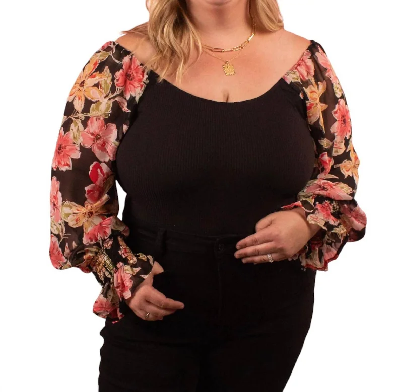 Clearance Items Carmela Floral Long Sleeve Bodysuit In Black