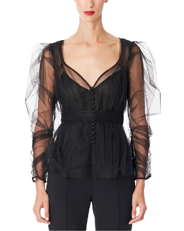 Inventory Reduction Carolina Herrera Puff V Neck Tulle Top