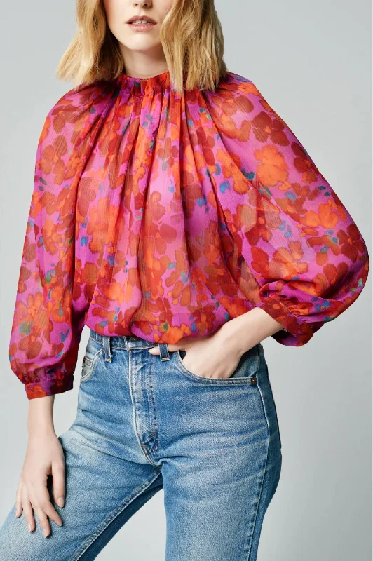 Referral Discount Cascade Blouse In Violet Poppy