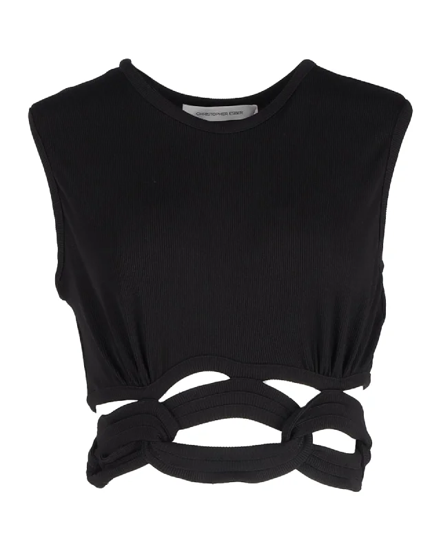 Seasonal Sale Christopher Esber Chain-Linked Rib Knit Crop Top in Black Polyester