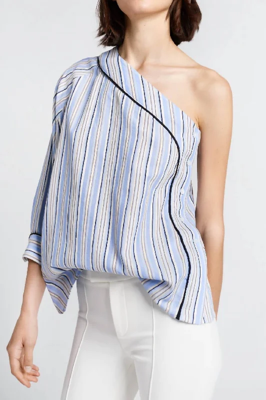Mega Deal Cold Shoulder Shirt In Blue Variegated Stripe