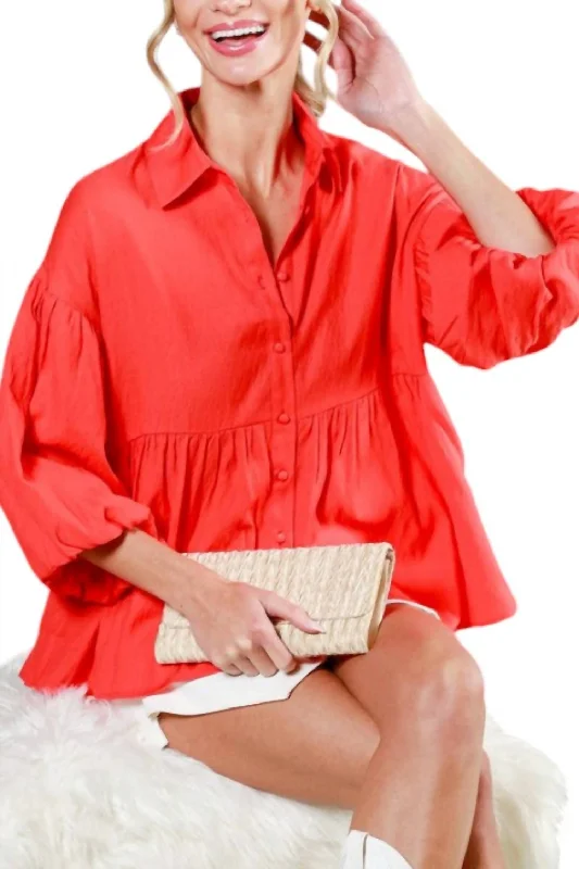 Exclusive Savings Collared Balloon Sleeve Button Down Blouse