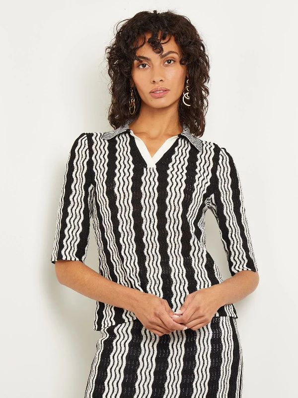 Take Advantage Collared V-Neck Tunic - Pointelle Intarsia Knit