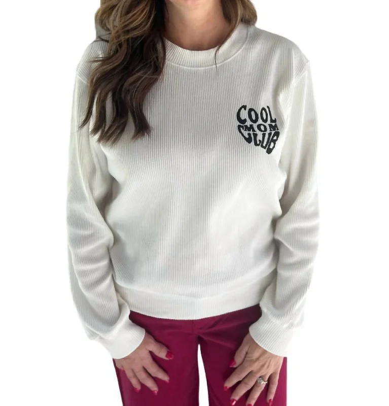 Deal Zone Cool Mom Club Ribbed Sweatshirt In White