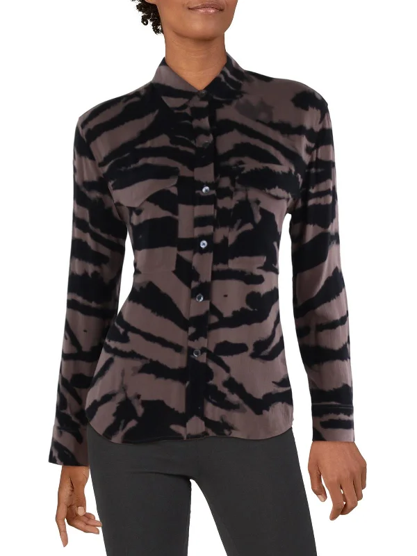 Early Access Cori Womens Collar Long Sleeve Button-Down Top