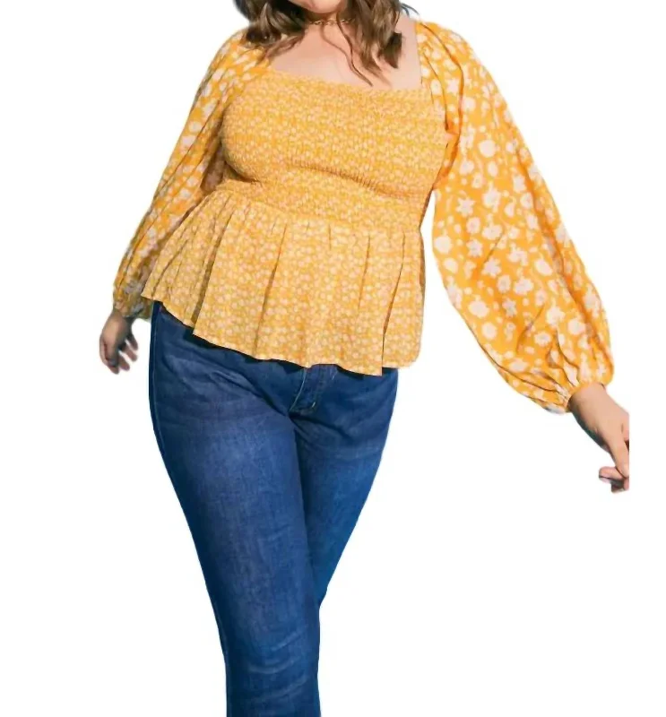 Discount Extravaganza Daisy Poplin Top - (Plus) In Yellow