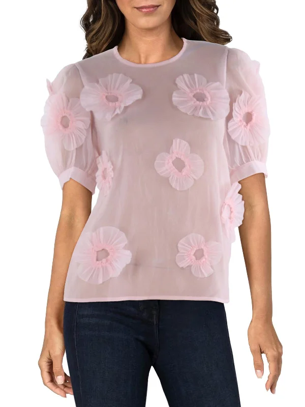 Amazing Deals Daisy Womens Rosette Sheer Blouse
