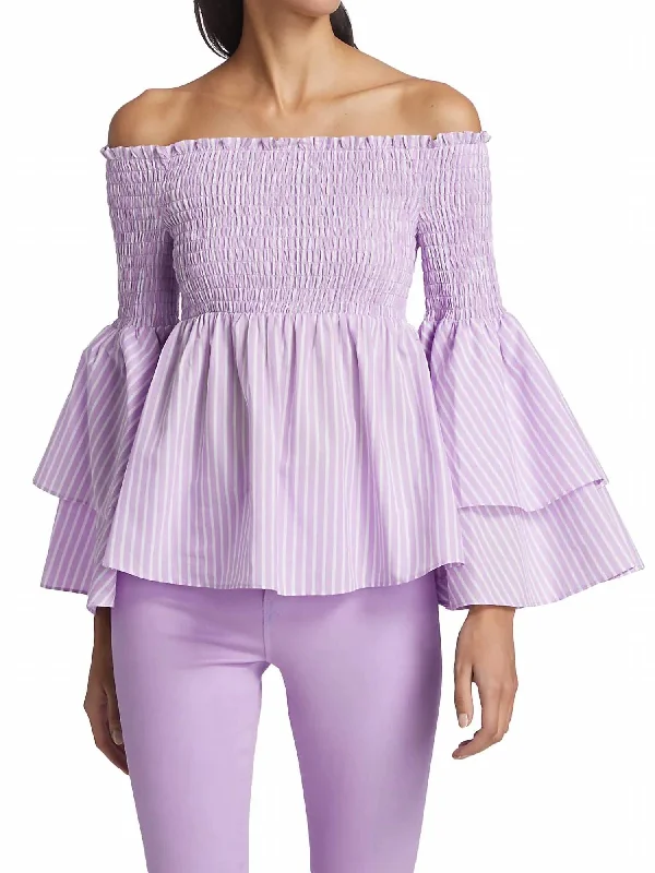 Daily Deals Denver Off-Shoulder Blouse In Lavender/white Stripe