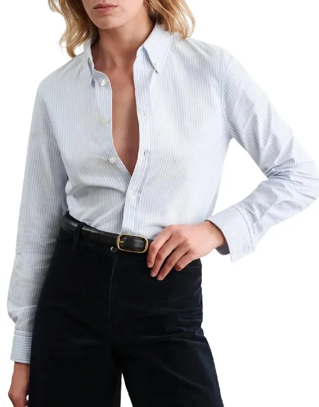 Hurry In Dyllan Shrunken Shirt In Blue Stripe