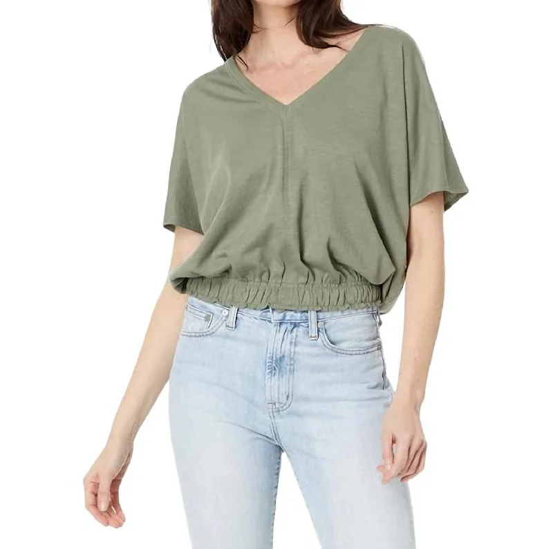 Price Buster Elastic Hem V-Neck Dolman Top In Aritchoke