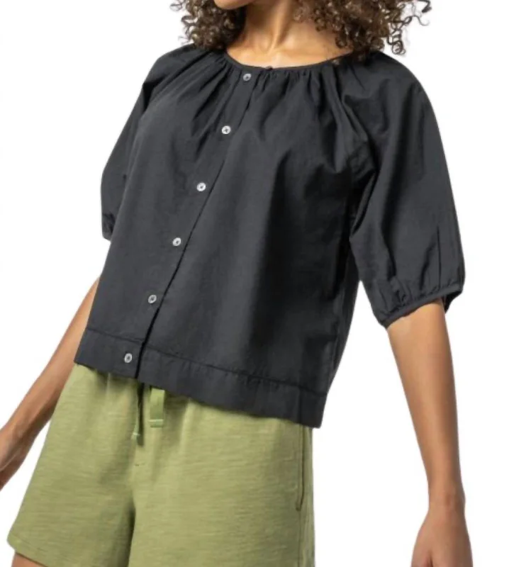 Closeout Elbow Sleeve Buttondown Top In Black