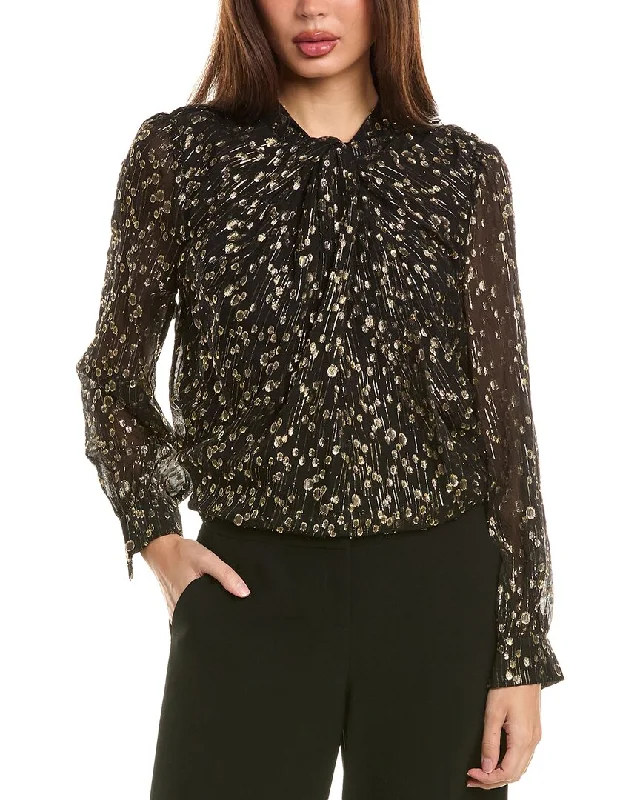 One-DAY Sale Elie Tahari Twisted Neck Fil Coupe Silk-Blend Blouse