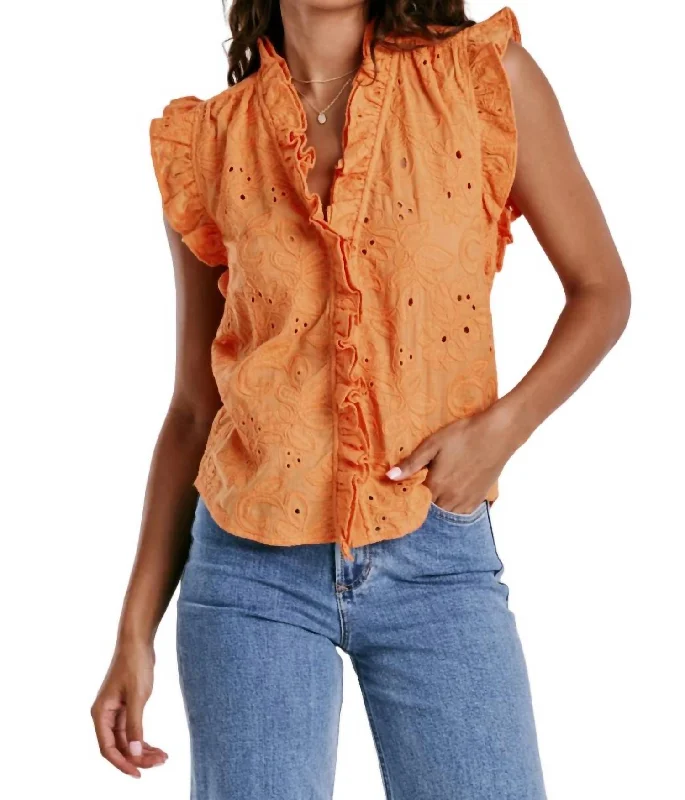 Price Blitz Ellie Sleeveless Ruffle Top In Apricot Crush