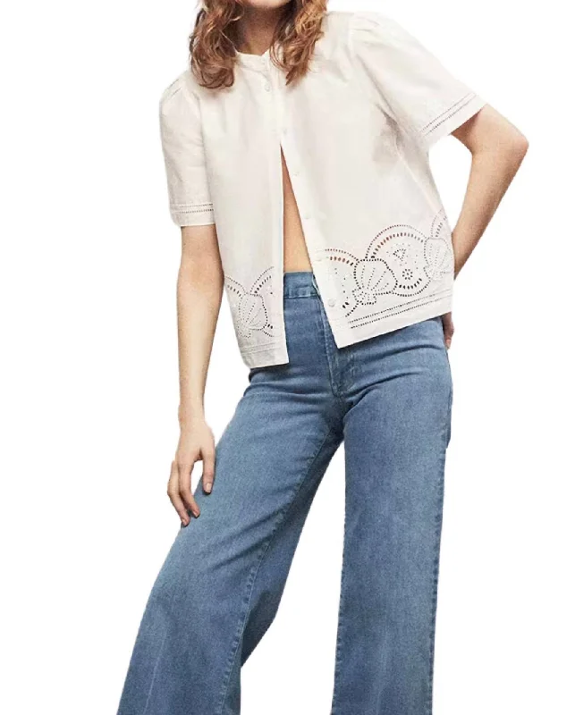 Clearance Event Embroidered Short Sleeve Blouse In White