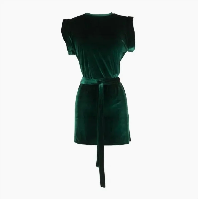 Final Clearance Emerald Velvet Tunic With Belt In Green