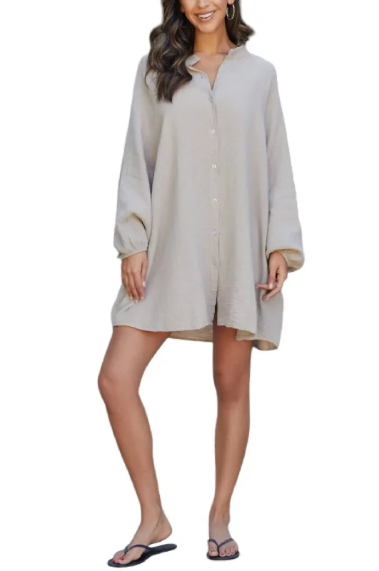 Limited Stock "eye" See You Cotton Gauze Oversized Shirt In Beige