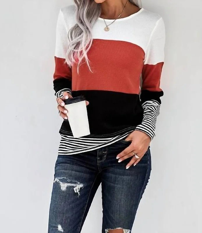 Savings Bonanza Fall Colorblock Stripe Long Sleeve Top In White Multi