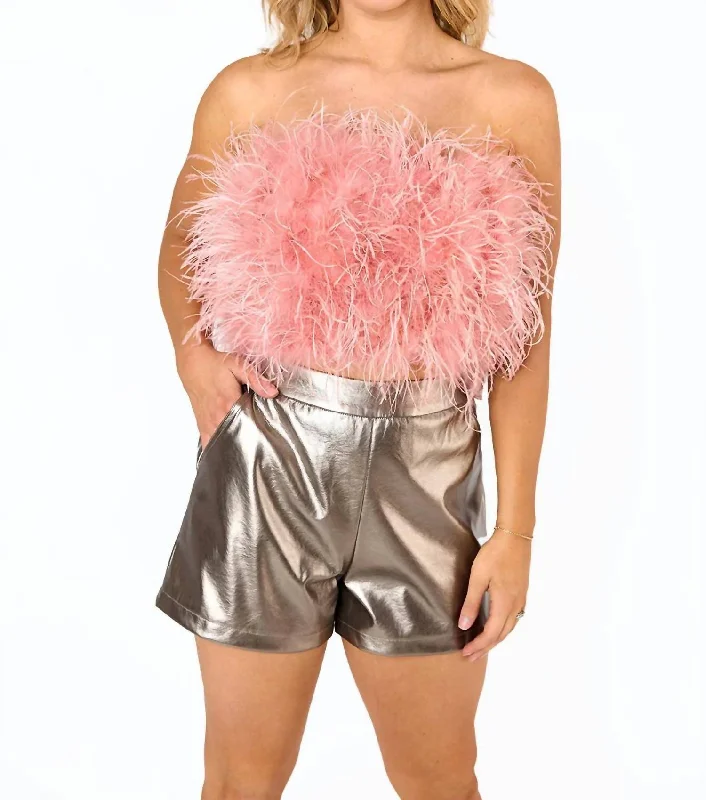 Best Bargains Fancy Strapless Feather Crop Top In Rose Gold Feather