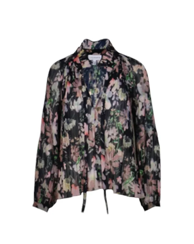 Weekend Flash Sale Feminine Floral Blouse Top In Black/pink