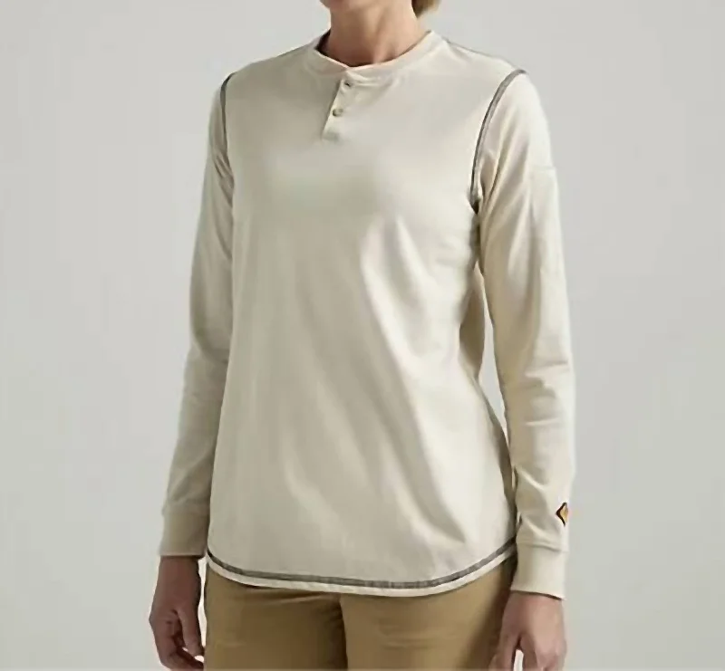 Fantastic Deals Flame Resistant Long Sleeve Henley Top In Sand
