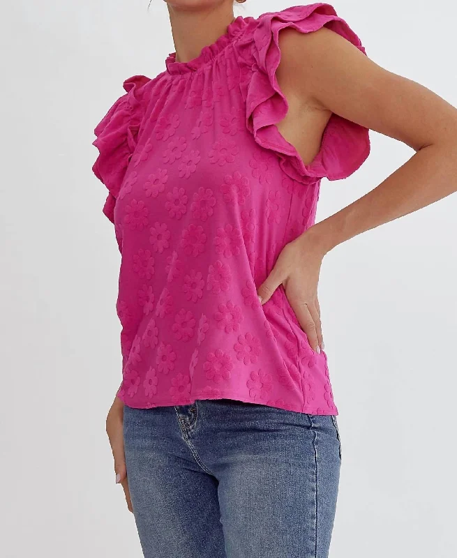 Special Price Floral Embroidered Blouse In Fuchsia