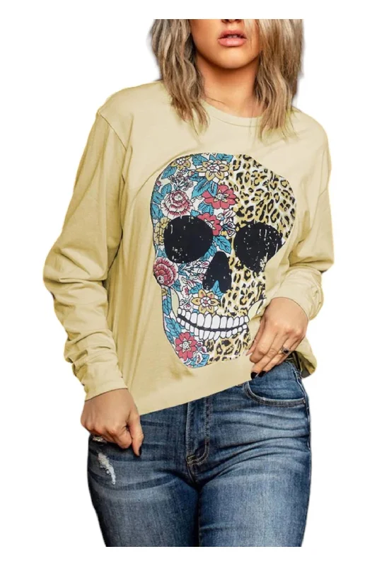 Members Only Floral Leopard Skull Long Sleeve Top In Yellow