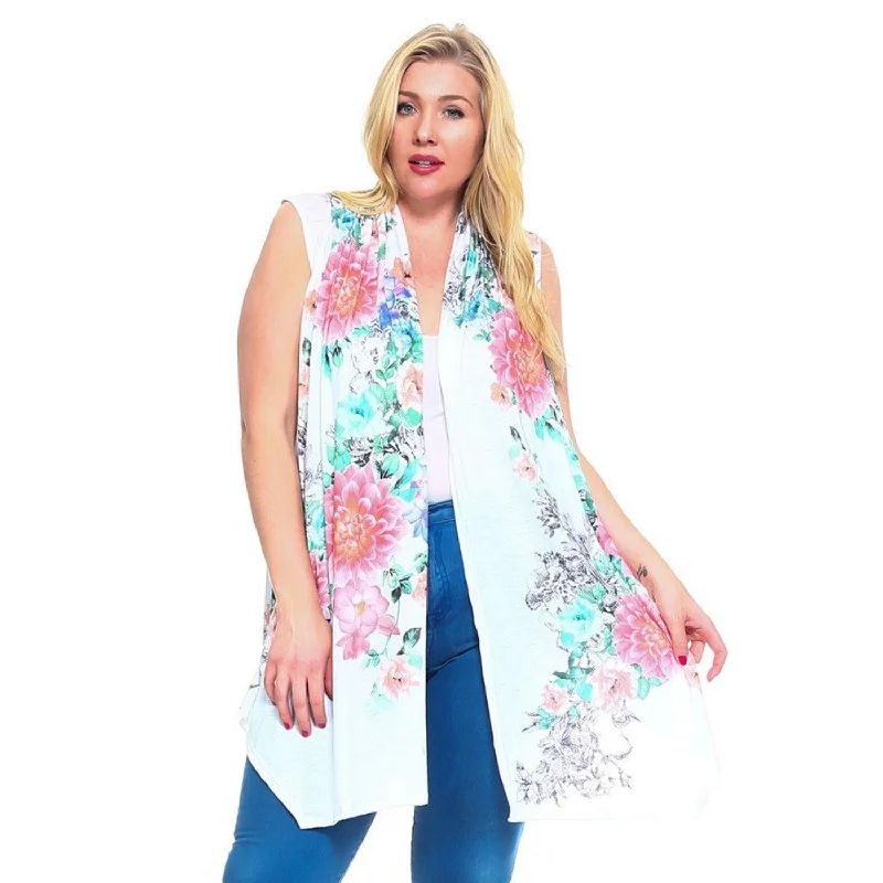 Customer Appreciation Sale Floral Print, Open Front Vest With An Asymmetric Hem.