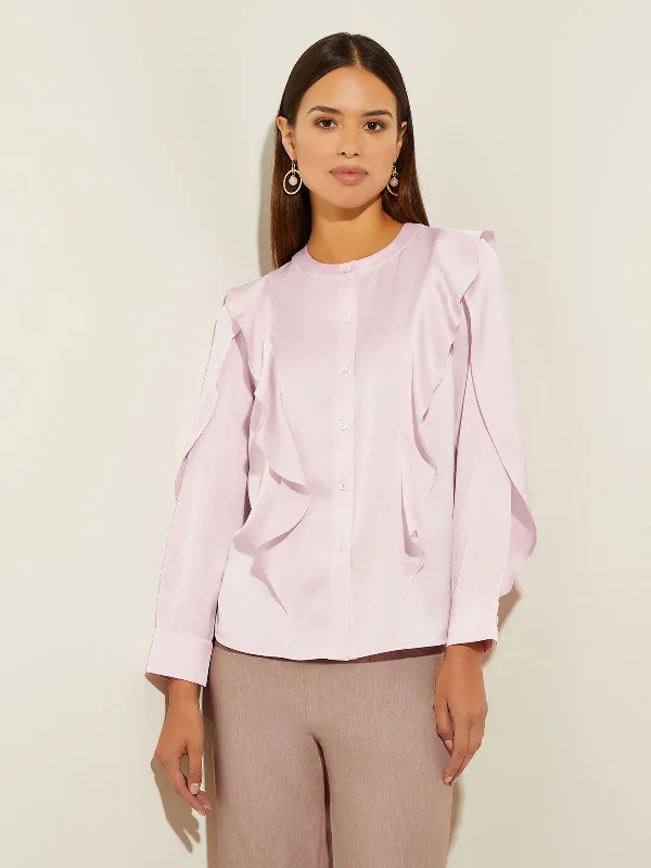 Shop and Save Flutter Trim Crepe de Chine Blouse