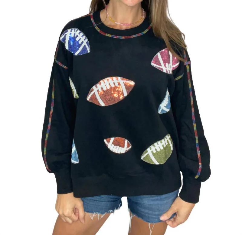 Take Advantage Football Sequin Game Day Sweatshirt In Black