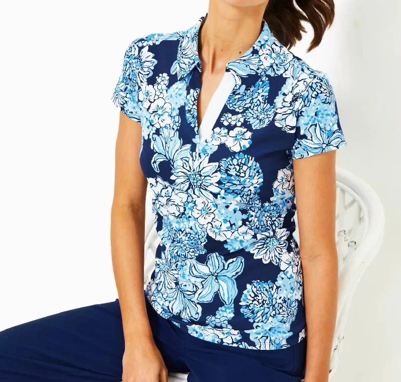 Bonus Savings Frida Polo Top Upf 50+ In Low Tide Navy Bouquet All Day