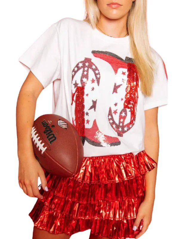 Buy Now Fringe Boot Tee Top In Red & White