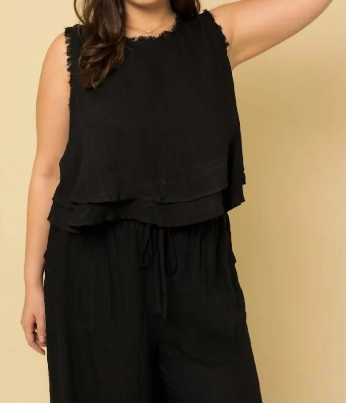 Daily Deals Fringe Rayon Top In Black