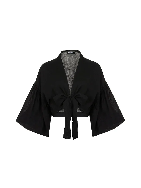 Epic Deals Front-Tie Linen Crop Top