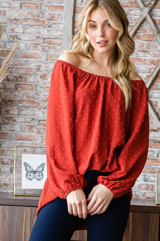 Unbeatable Prices Full Size Swiss Dot Off Shoulder Top