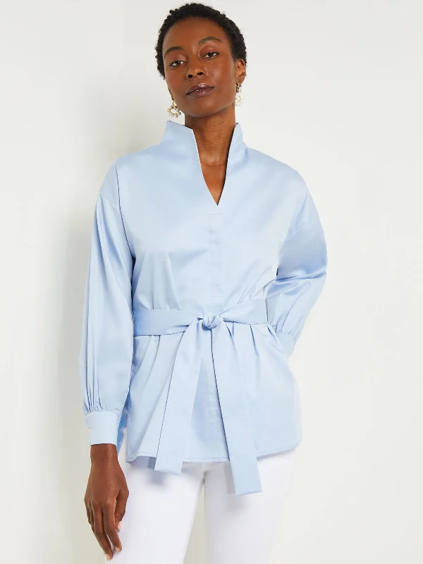 Unbeatable Prices Funnel Neck Belted Cotton Blouse