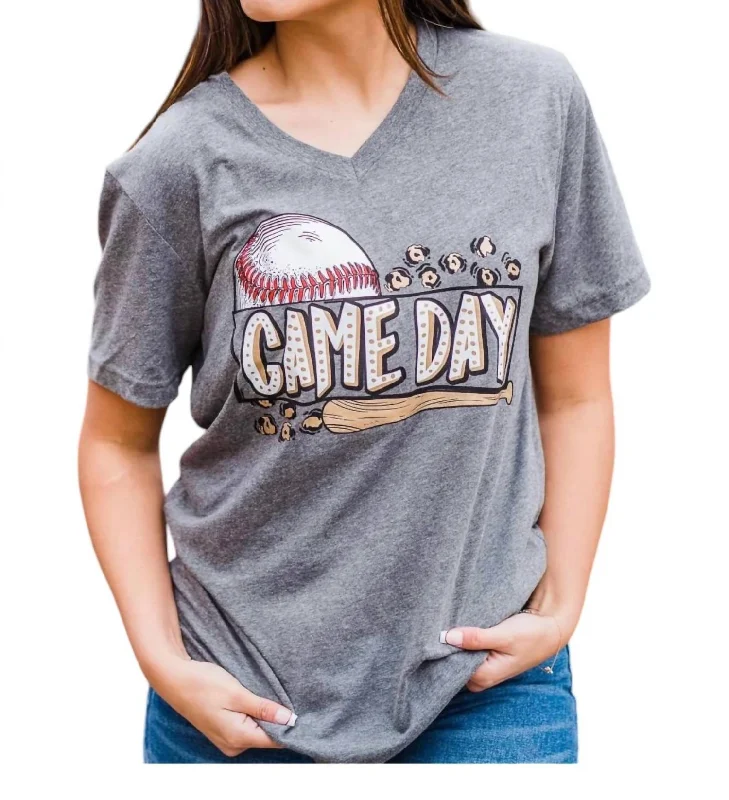 Can't Be Beat Game Day Leopard Baseball Tee In Grey