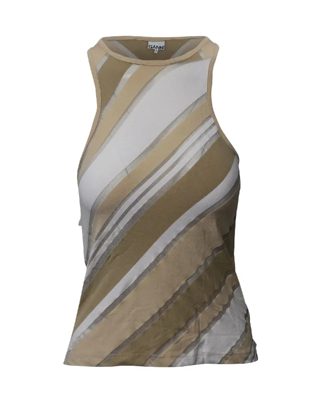 Year-End Sale Ganni Sleeveless Striped Tank Top in Multicolor Viscose