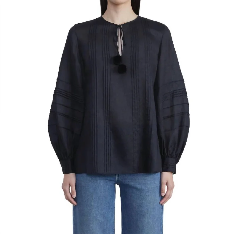 Unbeatable Prices Gemma Cloth Pom-Tie Pintuck Blouse In Navy