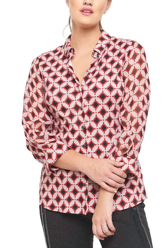 Lowest Price Geometric Pia 3/4 Blouse In Red/black