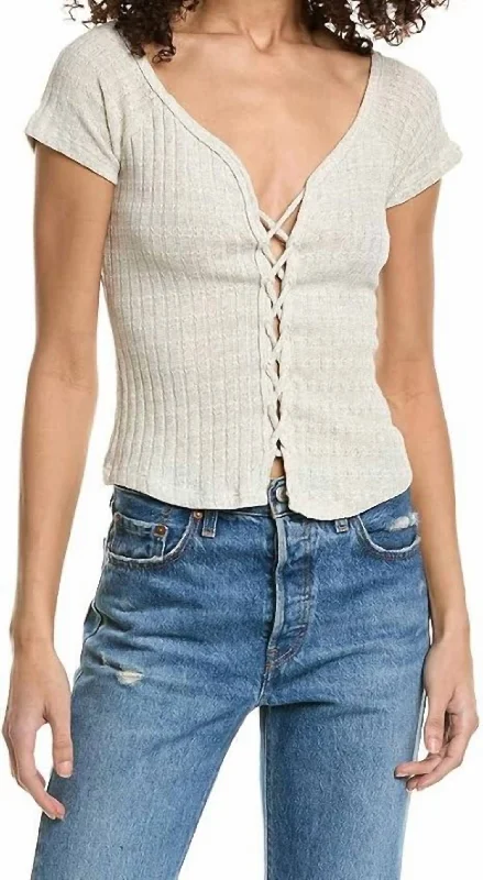 Customer Appreciation Sale Gia Lace Up Pointelle Top In Ash