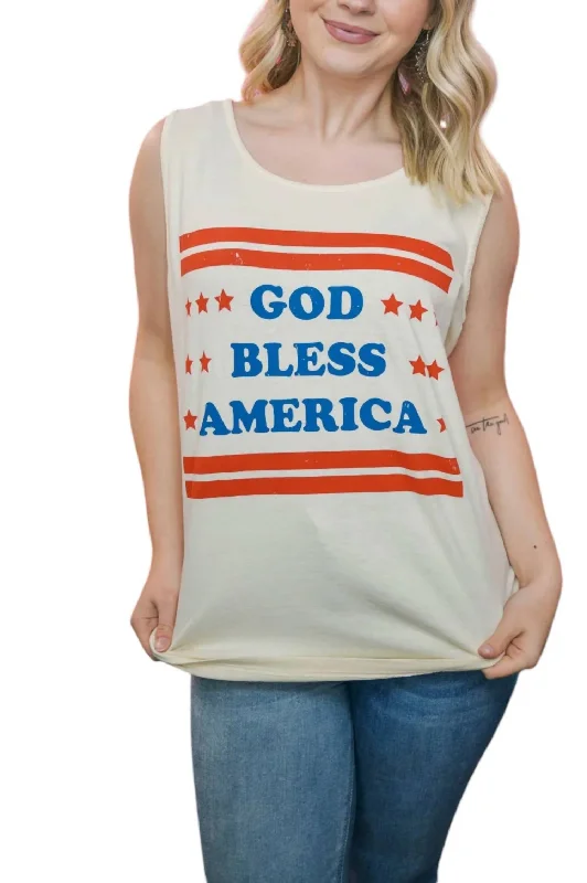 Steals and Deals God Bless America Tank Top In Cream