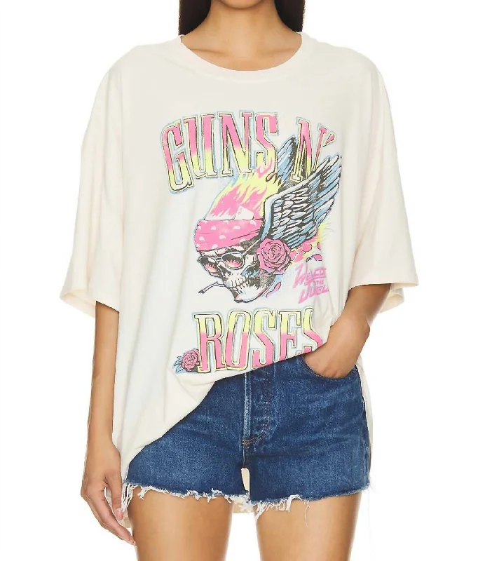 Final Sale Guns N Roses Flaming Skull Tee In Dirty White