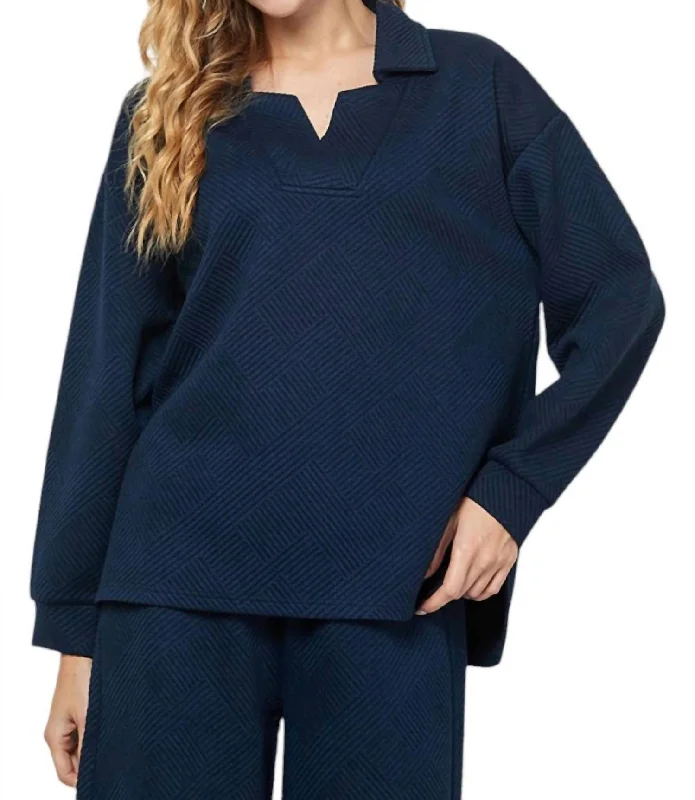 Customer Appreciation Sale Hamptons Textured Collared Top In Navy