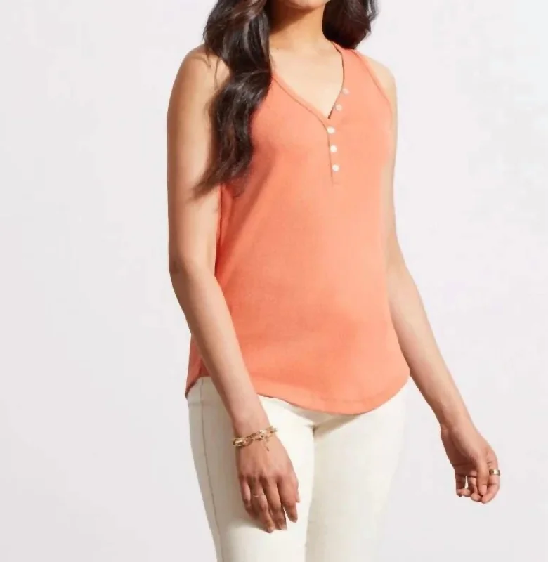 Steals and Deals Henley Tank Top With Buttons In Cyder