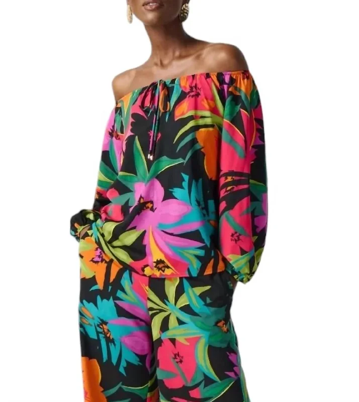 Best Seller Hibiscus Print Top In Black/multi